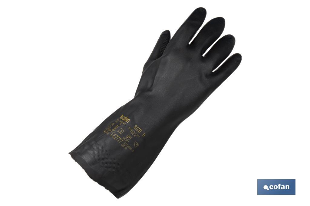 Guantes de neopreno negros | Ideales para el contacto con ácidos y detergentes | Perfectos para metalurgia y mecánica - Cofan