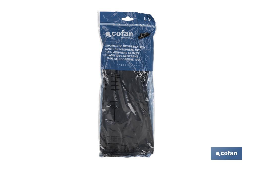 Guantes de neopreno negros | Ideales para el contacto con ácidos y detergentes | Perfectos para metalurgia y mecánica - Cofan