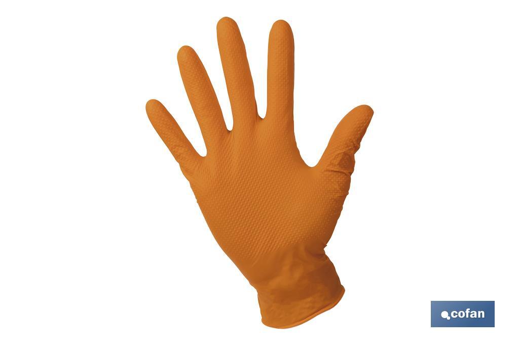 Caixa de 100 luvas de nitrilo com textura diamantada | Tamanho S até ao XL | Cor laranja - Cofan