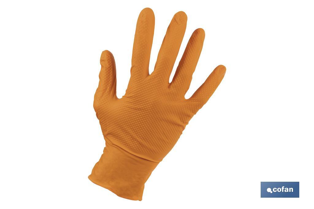 Caixa de 100 luvas de nitrilo com textura diamantada | Tamanho S até ao XL | Cor laranja - Cofan