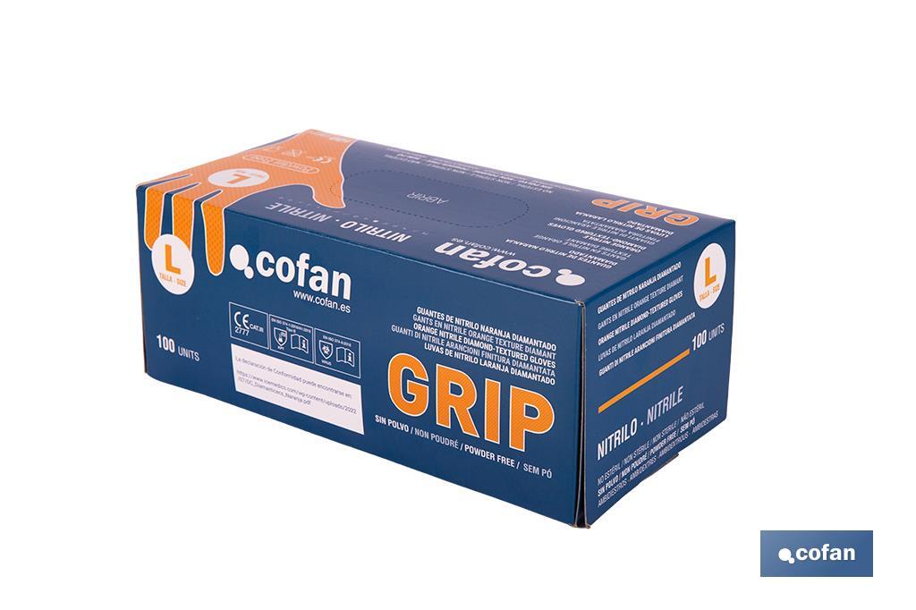 Caixa de 100 luvas de nitrilo com textura diamantada | Tamanho S até ao XL | Cor laranja - Cofan