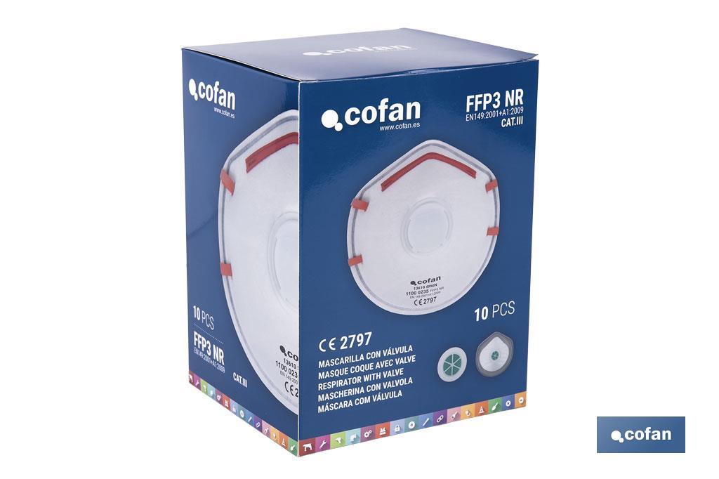 Masque FFP3 NR | Avec valve extra confort | Protection auto-filtrante | Pack de 10 unités - Cofan