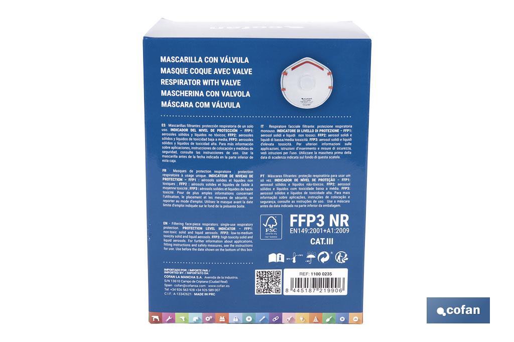 Masque FFP3 NR | Avec valve extra confort | Protection auto-filtrante | Pack de 10 unités - Cofan