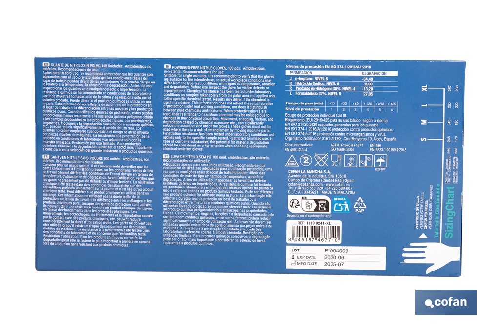 Caja de 100 guantes de nitrilo desechables de color verde, sin polvo, de alta resistencia y protección profesional | Disponible en diferentes tallas - Cofan