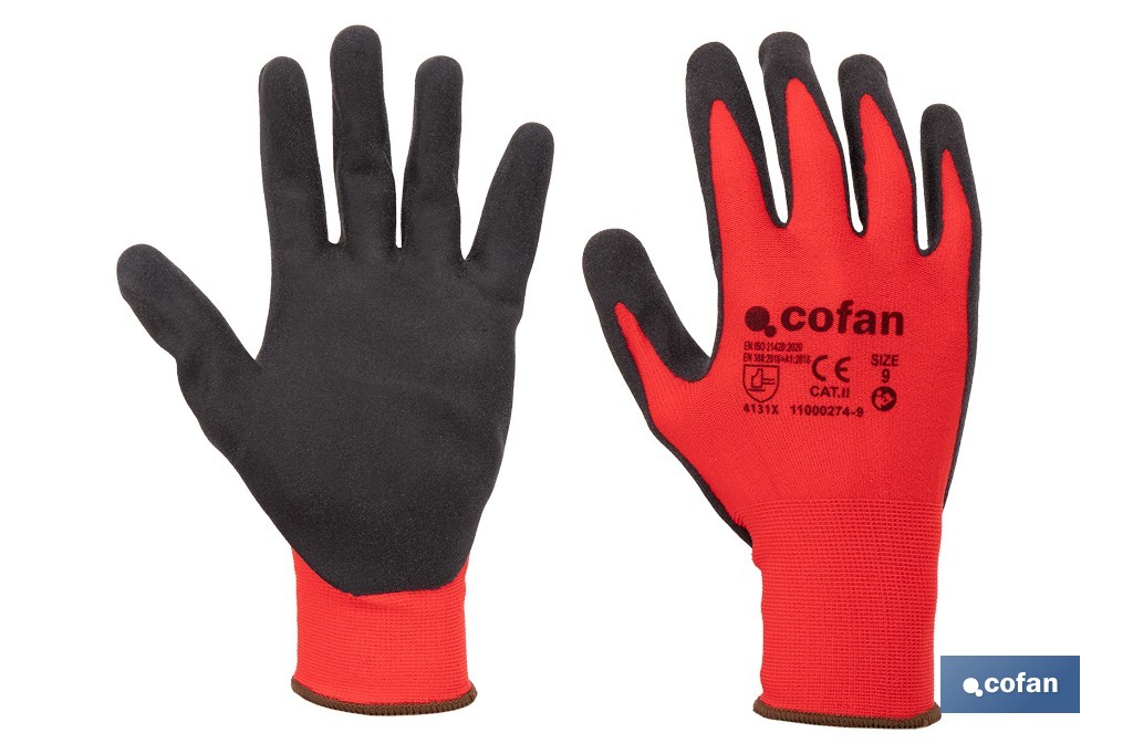 Guanti rivestiti di nitrile Modello Sandy Coating | Ideali per il settore automobilistico, edile e per maneggiare oli - Cofan