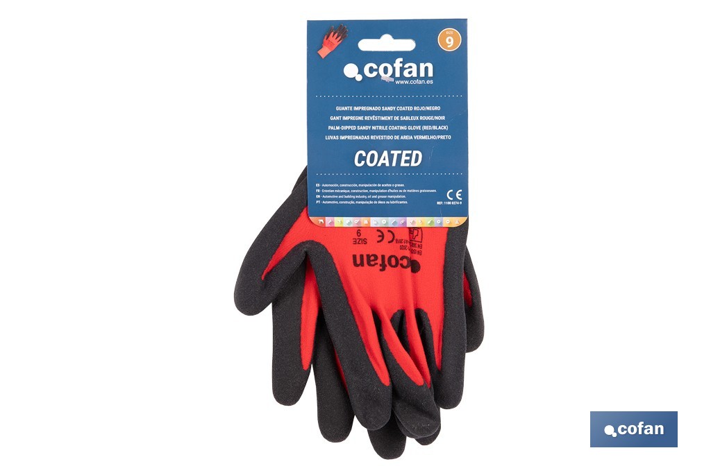 Guanti rivestiti di nitrile Modello Sandy Coating | Ideali per il settore automobilistico, edile e per maneggiare oli - Cofan