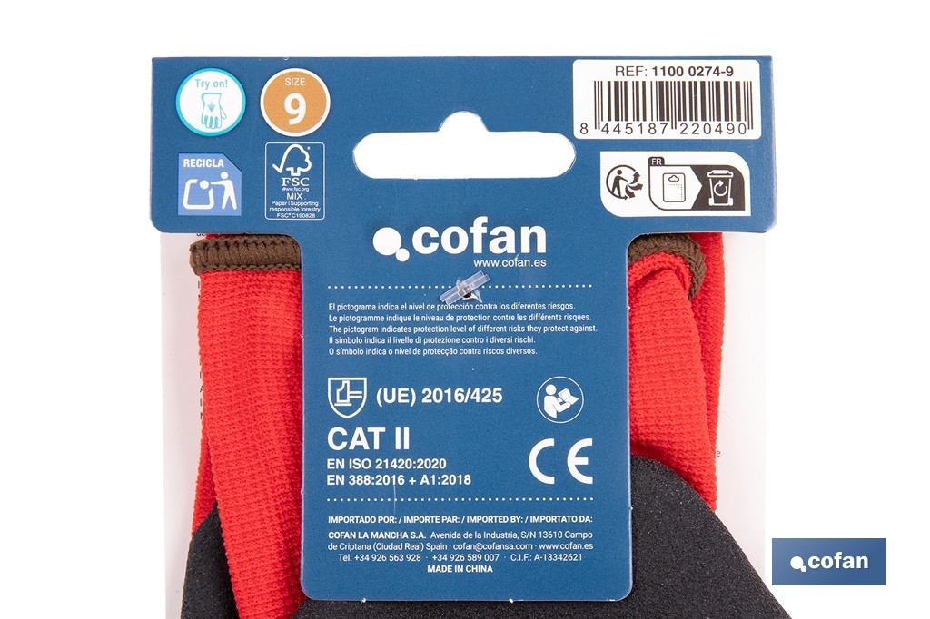Guanti rivestiti di nitrile Modello Sandy Coating | Ideali per il settore automobilistico, edile e per maneggiare oli - Cofan