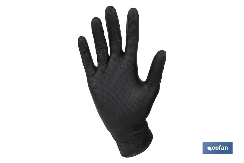 Boîte de 100 gants en nitrile avec texture de diamant | Tailles de la S à la XL | Couleur : Noire - Cofan