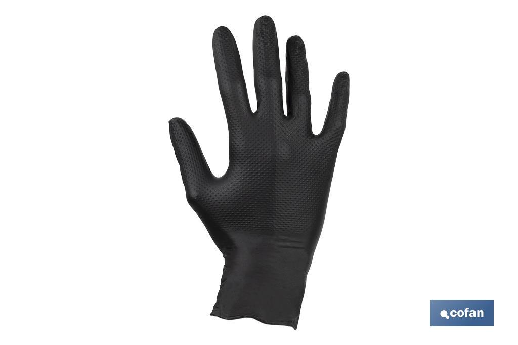 Box of 50 diamond-textured nitrile gloves | Available sizes from S to XL | Colour: Black - Cofan