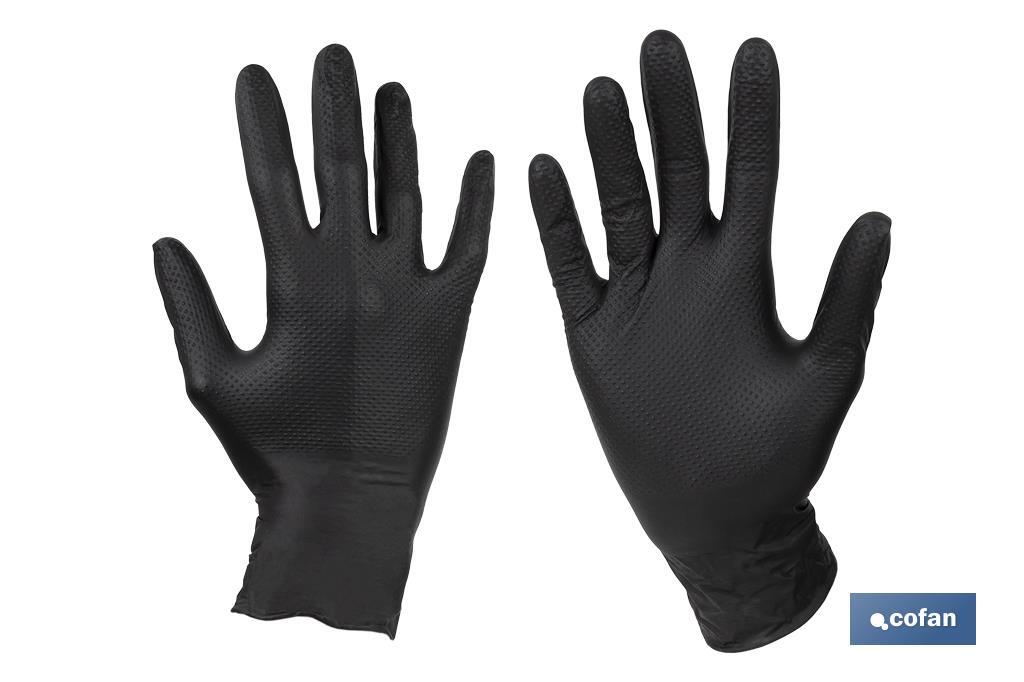 Boîte de 100 gants en nitrile avec texture de diamant | Tailles de la S à la XL | Couleur : Noire - Cofan