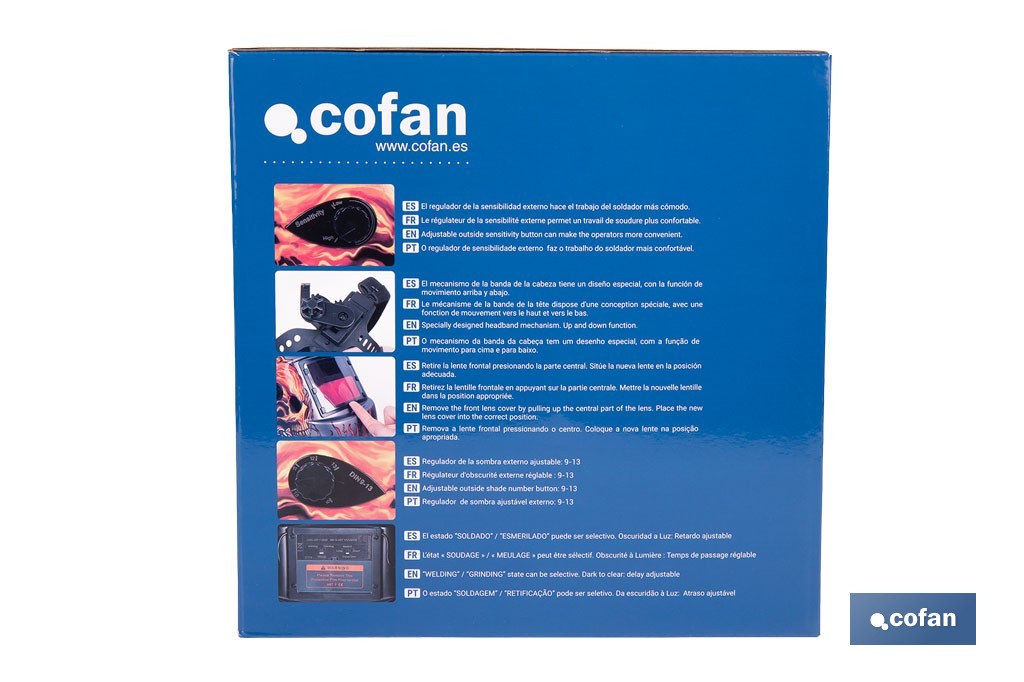 Casco de soldadura automático Fire Skull | Solar, oscurecimiento automático DIN 9-13 | Adecuado para soldadura tipo ARC, MIG, MAG y TIG - Cofan