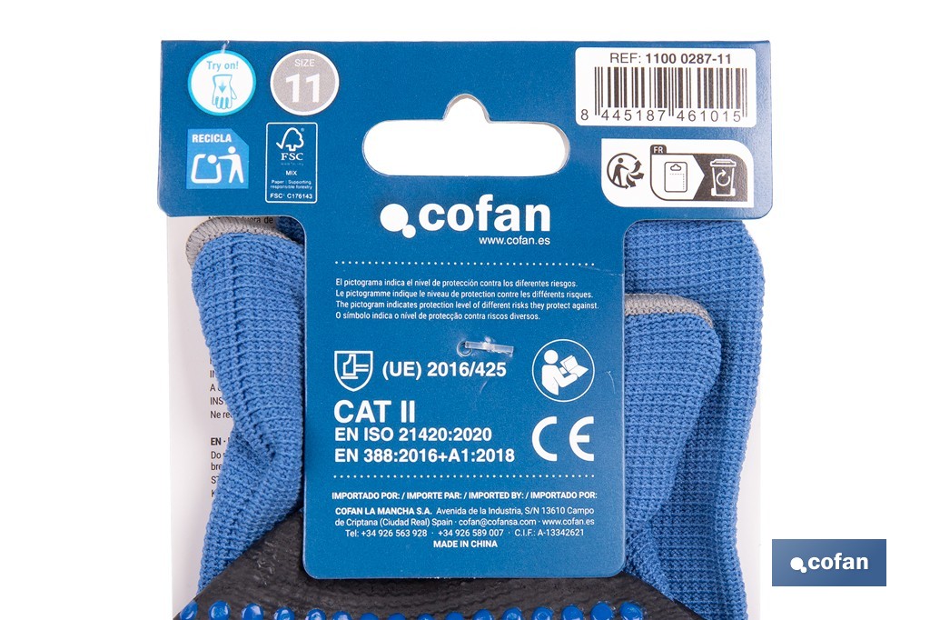 Guantes impregnados de nitrilo con puntos azules | EN 388-4121X | Alta destreza y comodidad | Disponibles desde la talla 6 hasta la 11 - Cofan