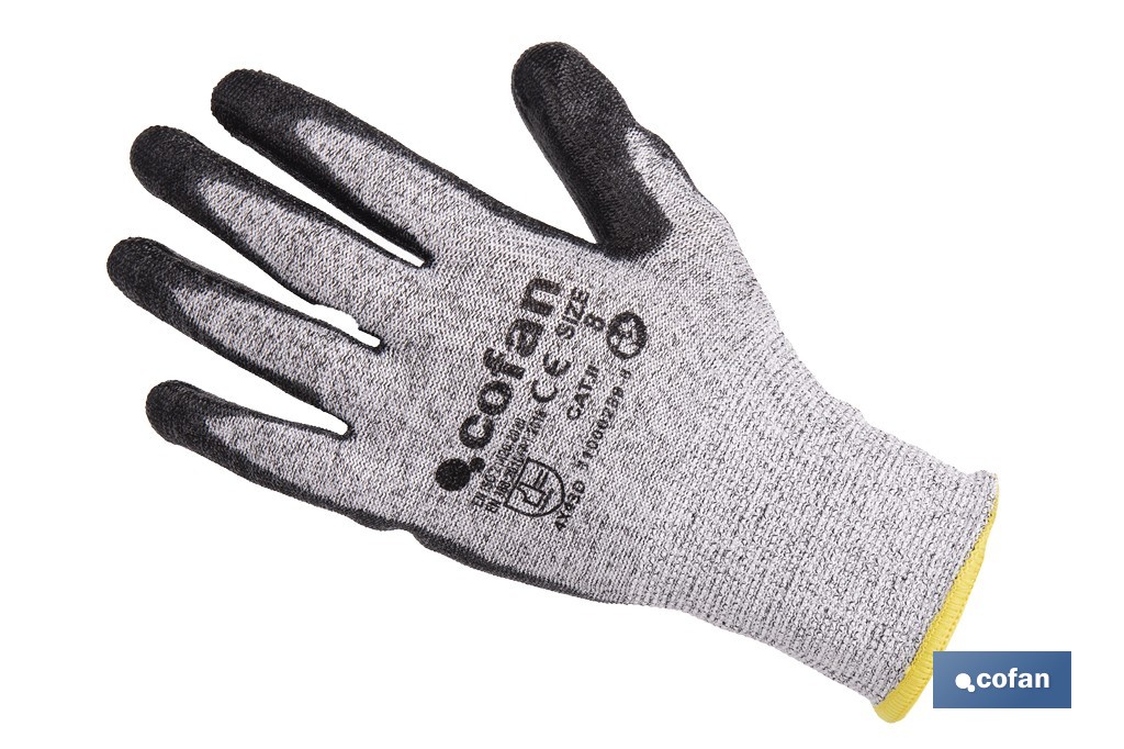 Guantes anticorte ultraligeros impregnados de PU negro | Protección mecánica | EN 388 4X43D – EN 21420 | Disponibles desde la talla 7 hasta la 11 - Cofan