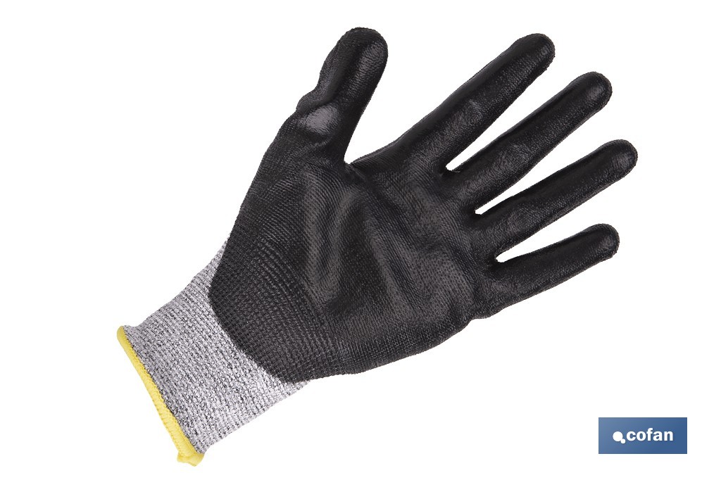 Guantes anticorte ultraligeros impregnados de PU negro | Protección mecánica | EN 388 4X43D – EN 21420 | Disponibles desde la talla 7 hasta la 11 - Cofan