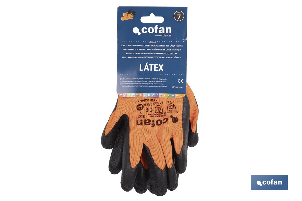Guantes de protección naranja flúor con látex térmico | Protección mecánica y aislamiento térmico | EN 388 – EN 511 | Disponibles desde la talla 7 hasta la 11 - Cofan