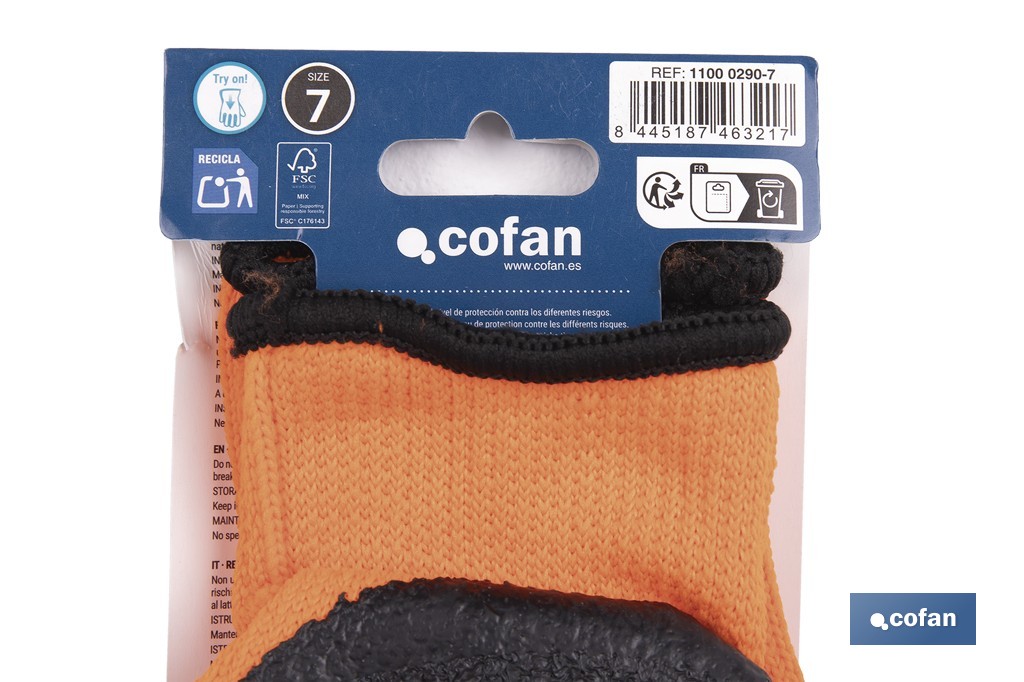 Guantes de protección naranja flúor con látex térmico | Protección mecánica y aislamiento térmico | EN 388 – EN 511 | Disponibles desde la talla 7 hasta la 11 - Cofan