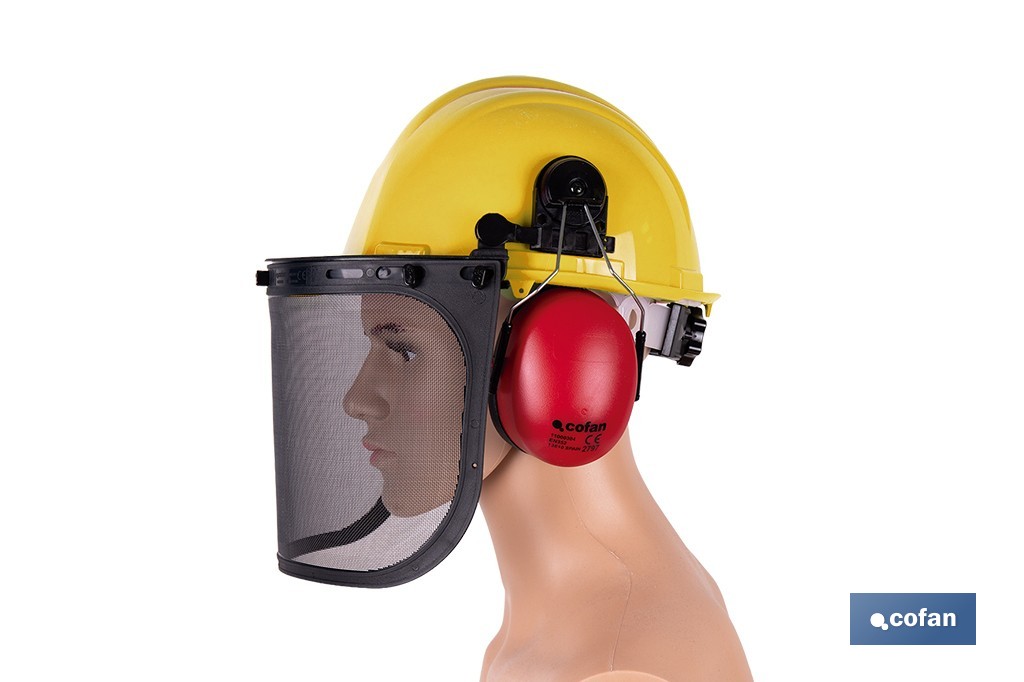 Kit forestal 4 en 1: casco con protección de rostro y oídos. Protección triple certificada. - Cofan