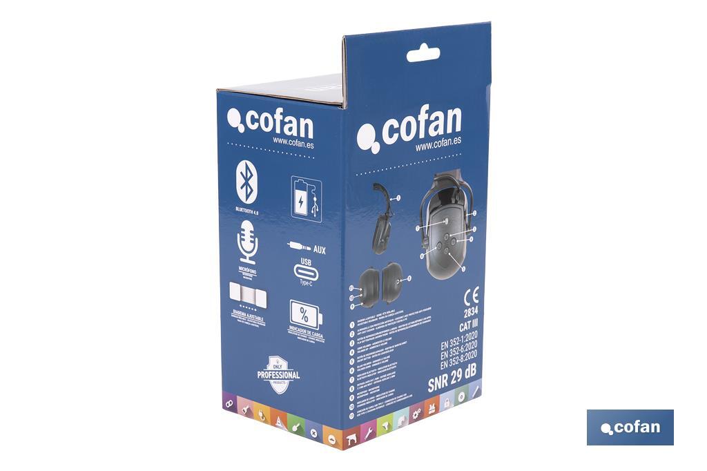 Cascos antirruido con Bluetooth | Reducción de sonido (SNR) 29 dB | Protección auditiva con micrófono y control de volumen - Cofan