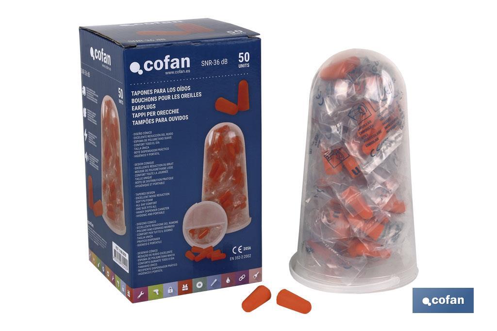 Tapones de Protección Auditiva | Pack de 50 unidades | Tapones desechables en color naranja - Cofan