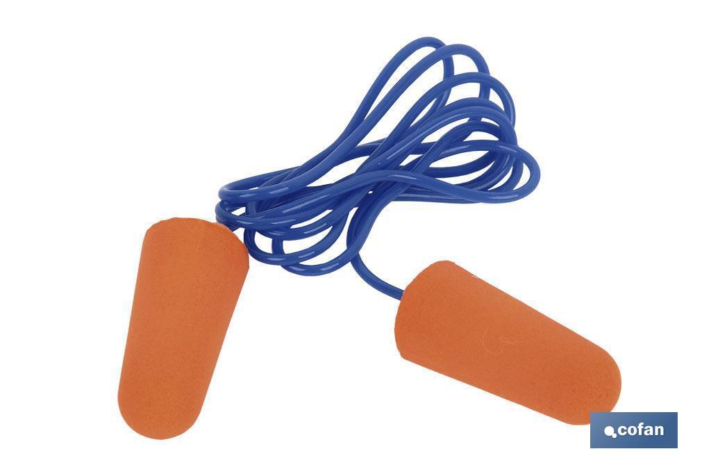 Safety earplugs | Pack of 50 or 10 pieces | Disposable corded orange earplugs - Cofan