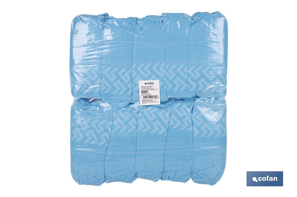 Disposable shoe covers | Slip resistant | Material: polypropylene | Colour: blue | One size fits all | Available in packs of 100 pieces - Cofan