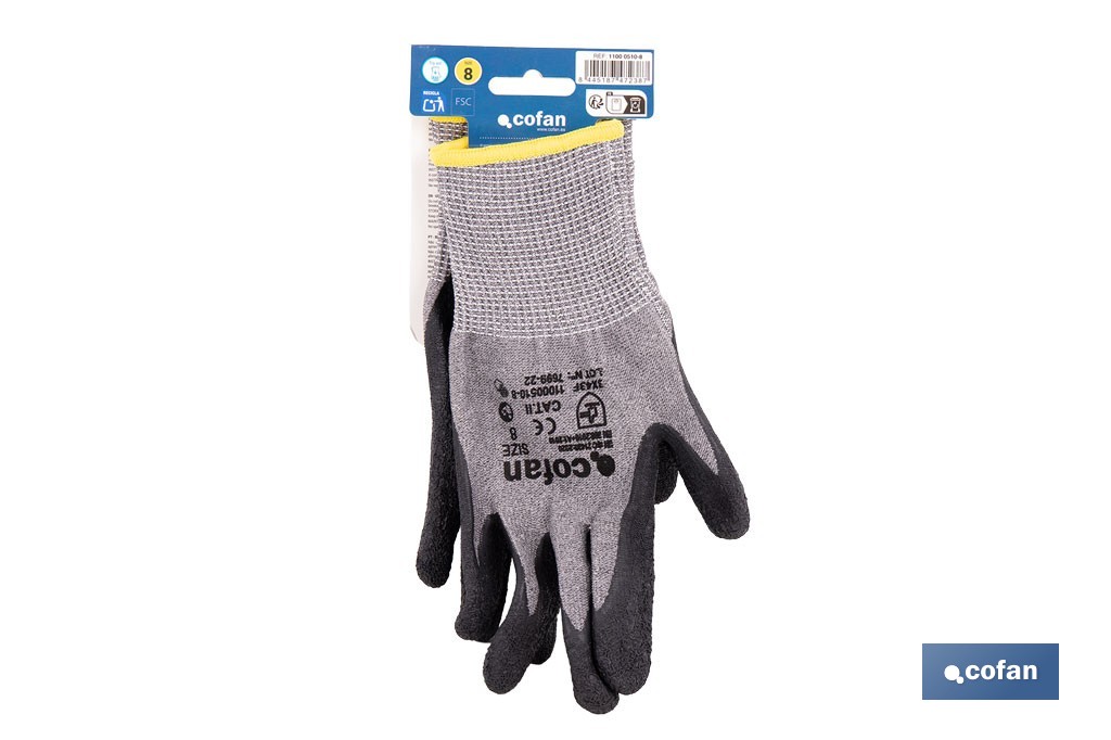 Guantes mecánicos anticorte con recubrimiento de látex rugoso | Conforme con EN 388:2016 | Disponible desde la talla 6 hasta la 10 - Cofan