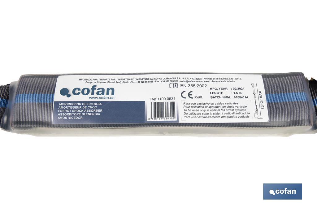 Cuerda trenzada bifurcada con absorbedor de energía | Conectores de acero incluidos | Conforme a EN 355:2002 - Cofan