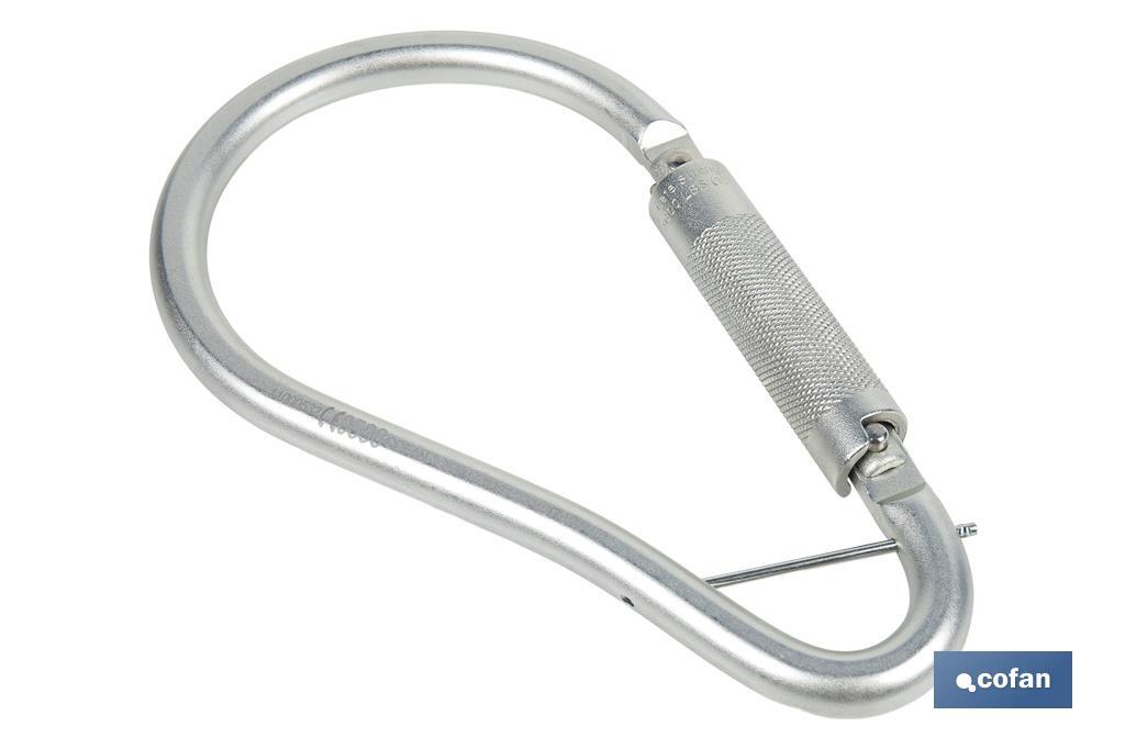 Gancho con bloqueo automático | Mosquetón de alta resistencia y seguridad | Material: acero | Resistencia: 23 kN | Apertura: 59 mm - Cofan