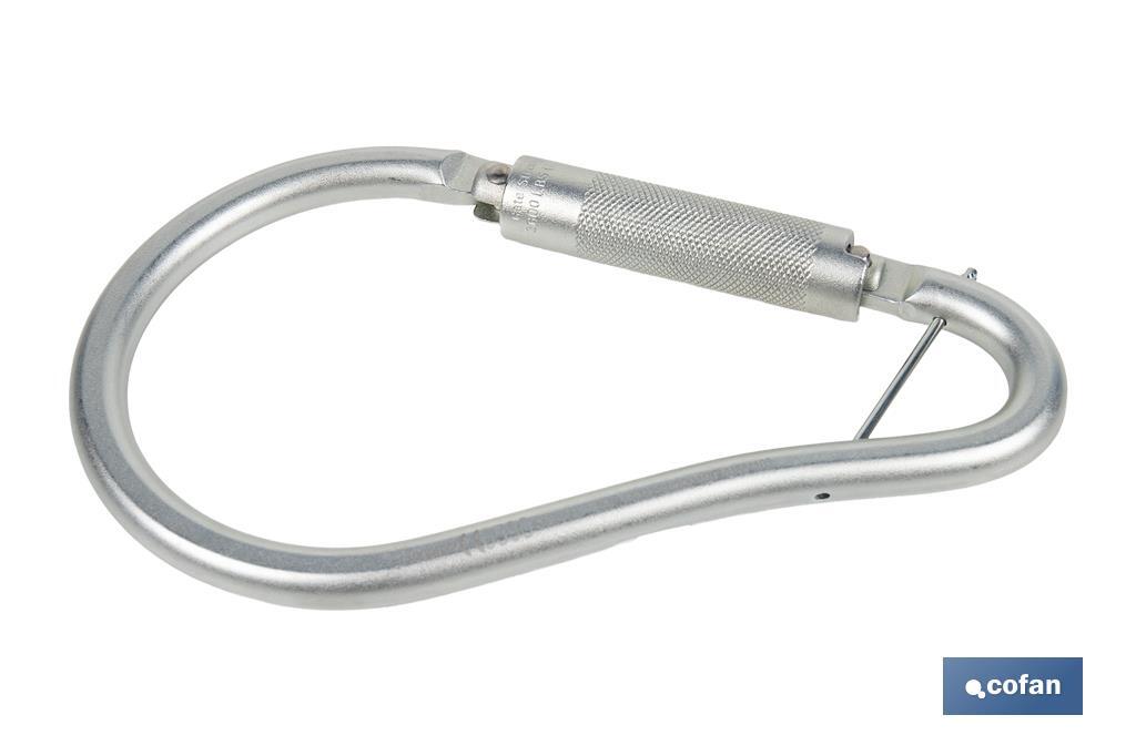 Gancho con bloqueo automático | Mosquetón de alta resistencia y seguridad | Material: acero | Resistencia: 23 kN | Apertura: 59 mm - Cofan