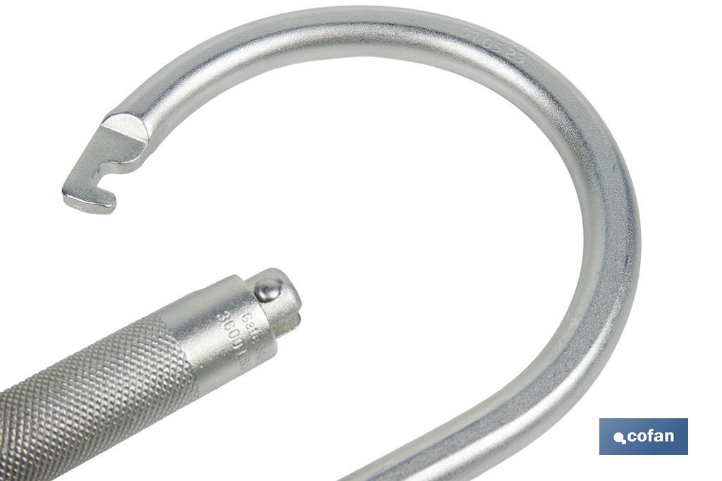 Gancho con bloqueo automático | Mosquetón de alta resistencia y seguridad | Material: acero | Resistencia: 23 kN | Apertura: 59 mm - Cofan