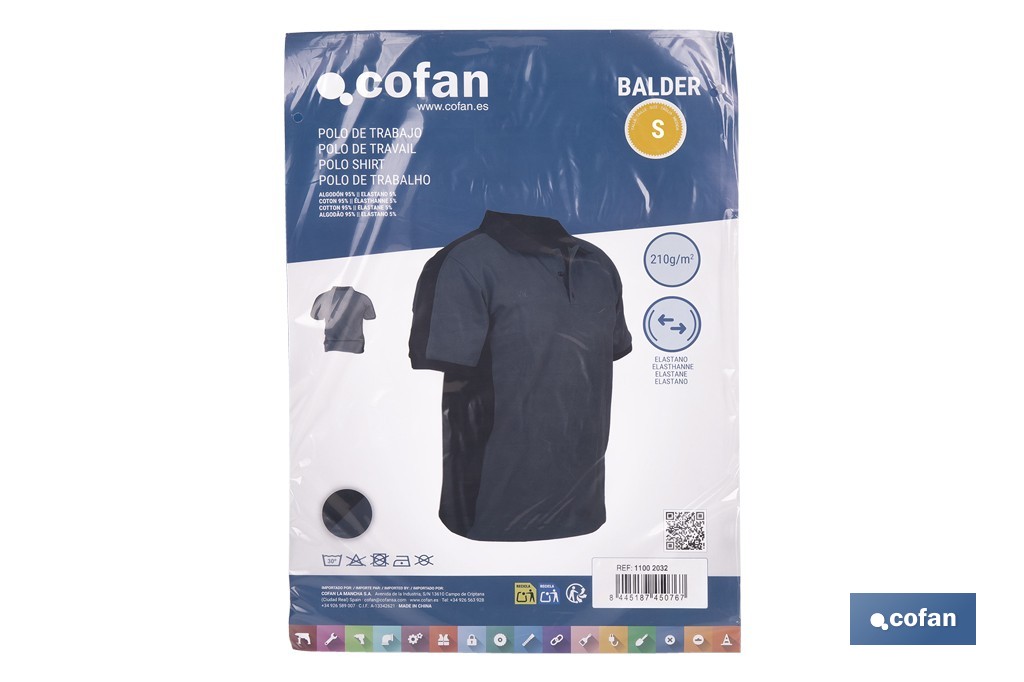 Polo de trabajo modelo Balder en gris oscuro y negro | Cómodo y transpirable con cierre de 3 botones | Materiales: 95 % algodón y 5 % elastano | Disponible desde la talla S hasta la XXXL - Cofan