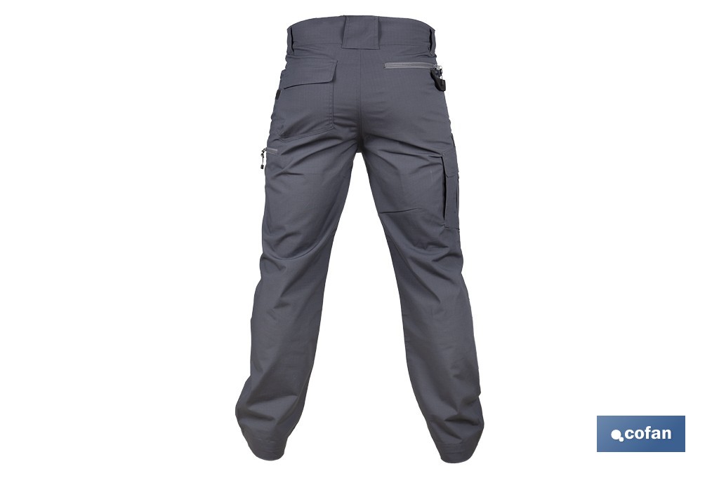 Pantalón de trabajo modelo Loki en gris | Elástico, ligero con múltiples bolsillos | Materiales: 65 % poliéster, 32 % algodón | Disponible en amplio rango de tallas - Cofan