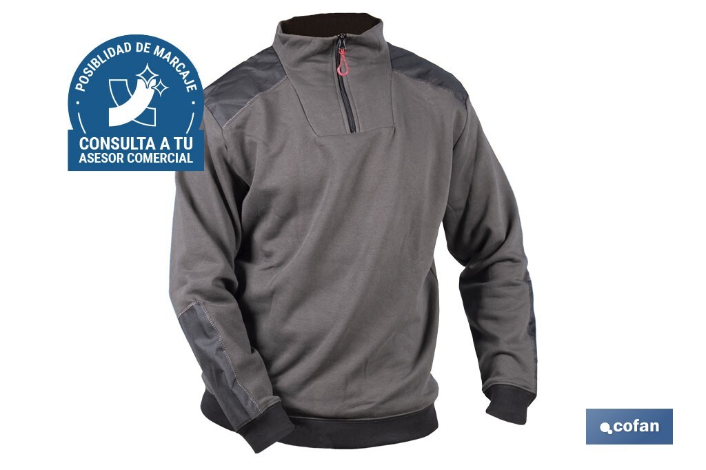 Sudadera de cuello con media cremallera | Color: gris y negro | Algodón y poliéster | Tejido ultra suave | Disponible desde la talla S hasta la XXXL - Cofan
