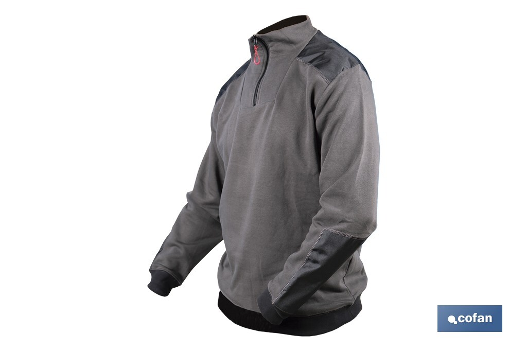 Sudadera de cuello con media cremallera | Color: gris y negro | Algodón y poliéster | Tejido ultra suave | Disponible desde la talla S hasta la XXXL - Cofan