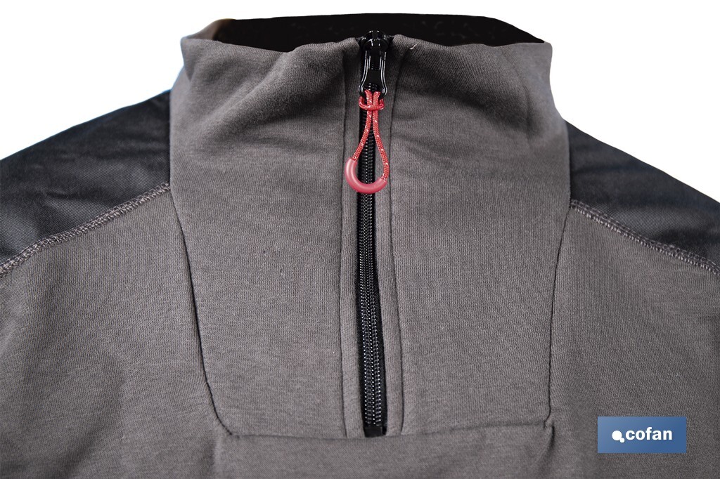 Sudadera de cuello con media cremallera | Color: gris y negro | Algodón y poliéster | Tejido ultra suave | Disponible desde la talla S hasta la XXXL - Cofan