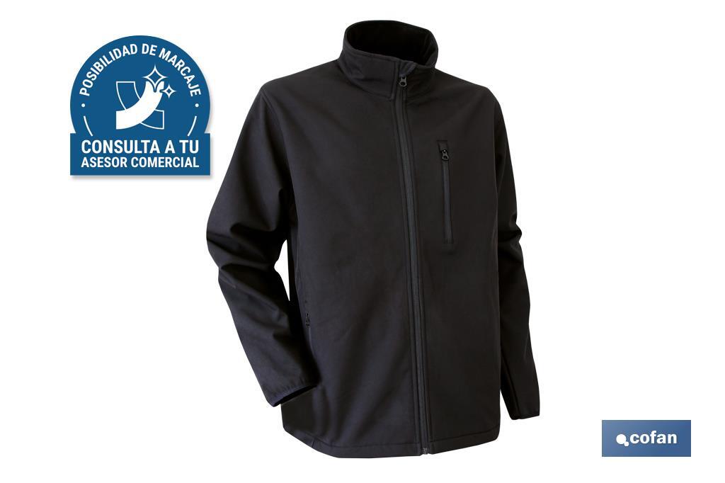 Giacca Soft Shell | Colore: nero | Modello Líster | Composizione: 94% poliestere e 6% elastene - Cofan