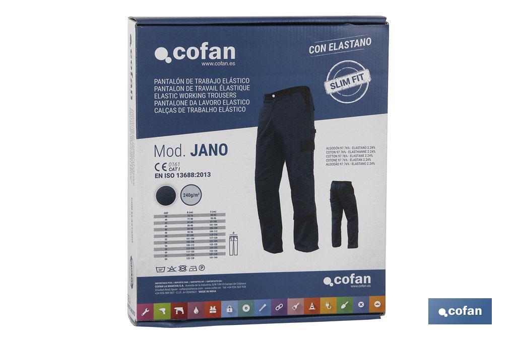 Pantaloni da lavoro | Flex | Modello Jano | Slim fit | Composizione: 97,76% cotone e 2,24% elastene | Colore: blu marino-nero - Cofan