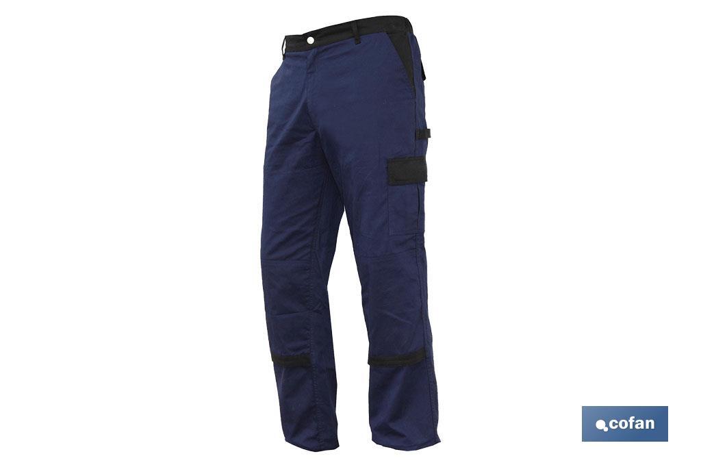 Pantalón de Trabajo | Flex | Modelo Jano | Regular Fit | Composición 97,76% Algodón y 2,24% Elastano | Color Azul Marino/Negro - Cofan