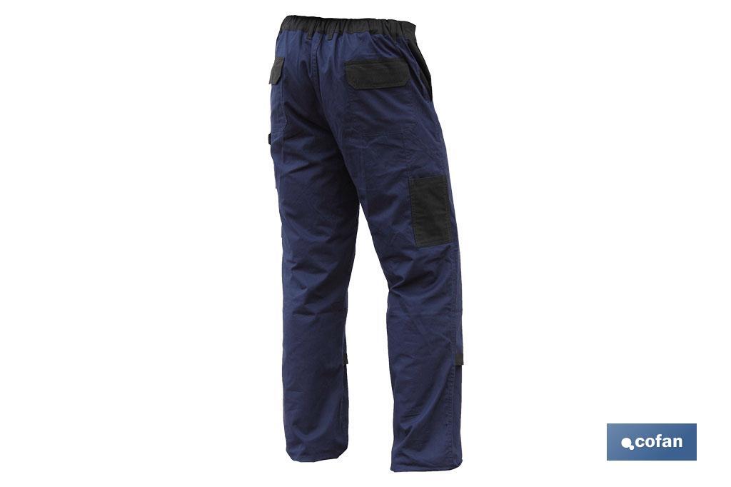 Pantalón de Trabajo | Flex | Modelo Jano | Regular Fit | Composición 97,76% Algodón y 2,24% Elastano | Color Azul Marino/Negro - Cofan