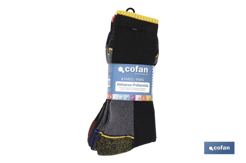 Pack of 4 Pairs of Reinforced Socks | Composition: 65% Cotton - 25% Polyester - 7% Polyamide - 3% Elastane - Cofan