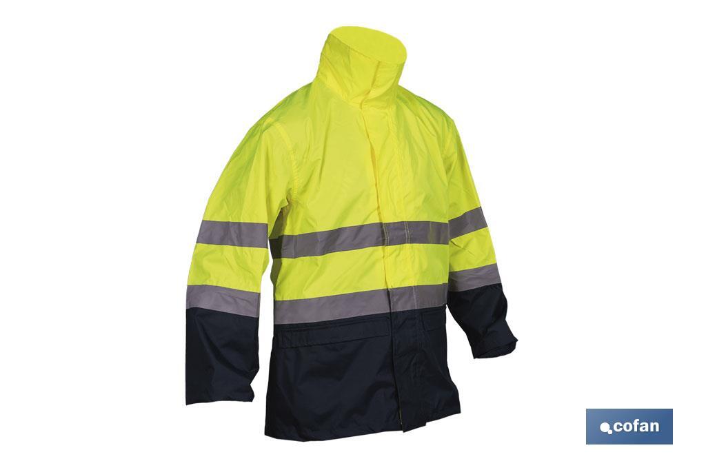 Veste de pluie à haute visibilité avec fermeture éclair | Couleur : Jaune et bleu | Disponible de la taille S à la XXXL - Cofan