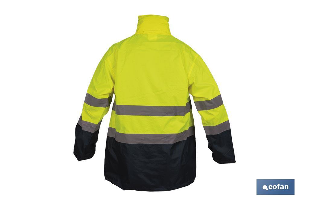 Veste de pluie à haute visibilité avec fermeture éclair | Couleur : Jaune et bleu | Disponible de la taille S à la XXXL - Cofan