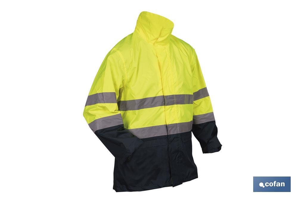 Veste de pluie à haute visibilité avec fermeture éclair | Couleur : Jaune et bleu | Disponible de la taille S à la XXXL - Cofan