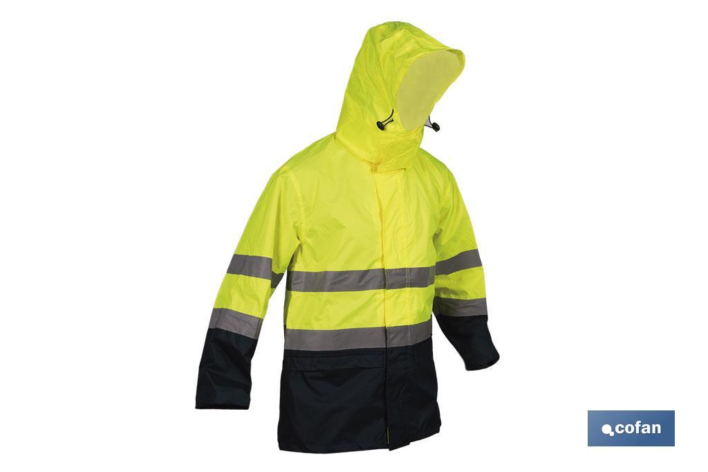Veste de pluie à haute visibilité avec fermeture éclair | Couleur : Jaune et bleu | Disponible de la taille S à la XXXL - Cofan