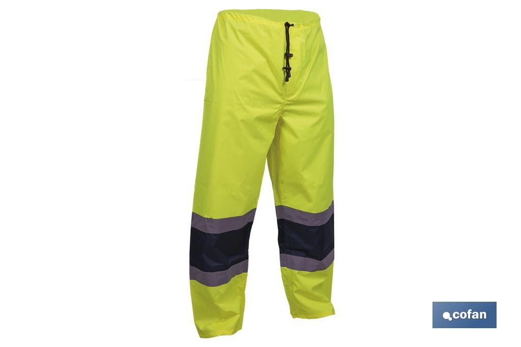 Pantalon de pluie à haute visibilité | Bandes à haute visibilité | Couleur : Jaune et bleu | Disponible de la taille S à la XXXL - Cofan