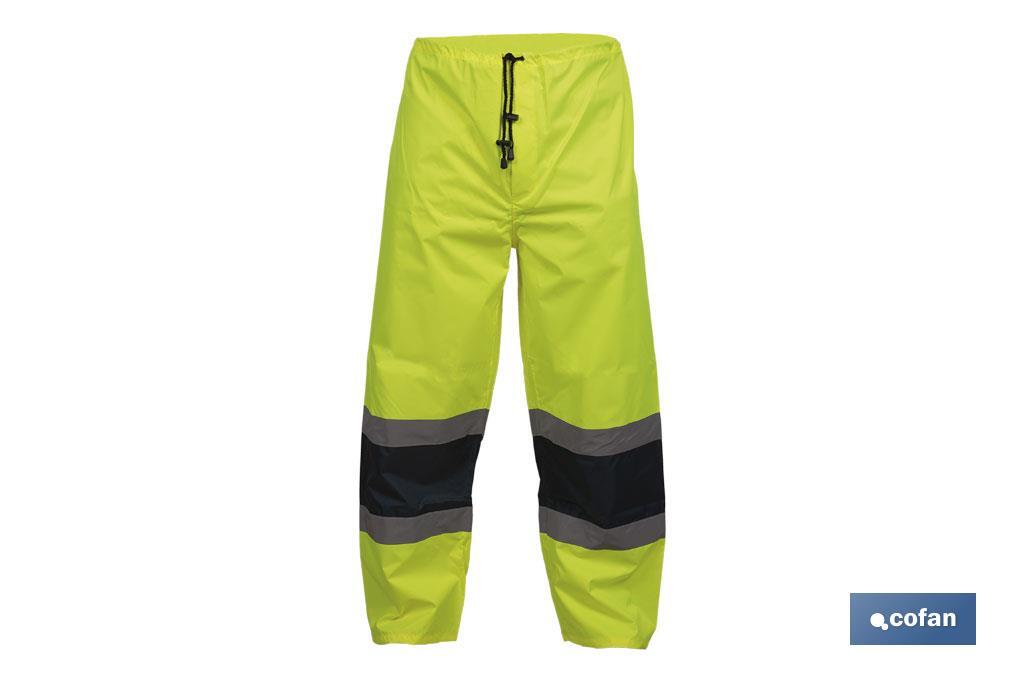 Pantalon de pluie à haute visibilité | Bandes à haute visibilité | Couleur : Jaune et bleu | Disponible de la taille S à la XXXL - Cofan