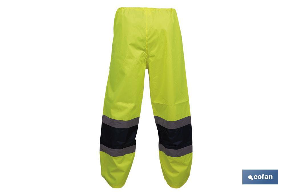Pantalon de pluie à haute visibilité | Bandes à haute visibilité | Couleur : Jaune et bleu | Disponible de la taille S à la XXXL - Cofan