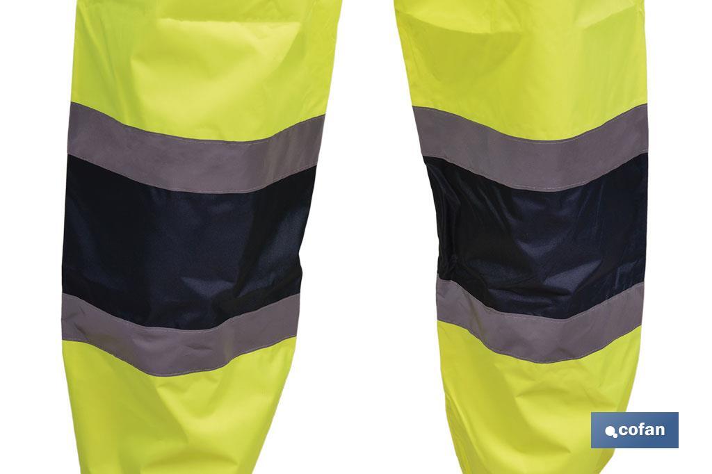 Pantalon de pluie à haute visibilité | Bandes à haute visibilité | Couleur : Jaune et bleu | Disponible de la taille S à la XXXL - Cofan
