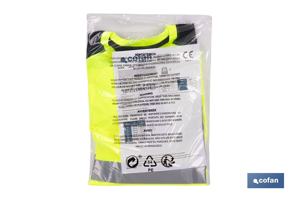 Camiseta de alta visibilidad modelo Atlas | Color: amarillo y negro | Bandas reflectantes | Clase 2 EN ISO 20471 | Disponible desde la talla S hasta la XXXL - Cofan