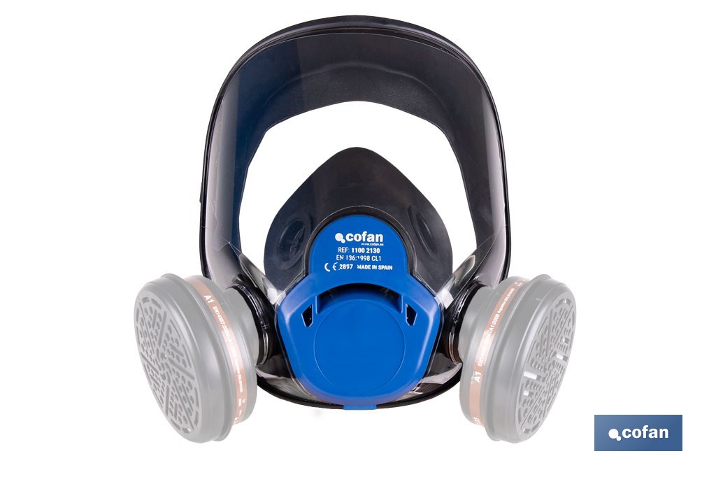 Máscara completa Clase 1 para doble filtro lateral y visor de alta protección | Filtros no incluidos | Conforme con la normativa EN 136 y EN 166 - Cofan